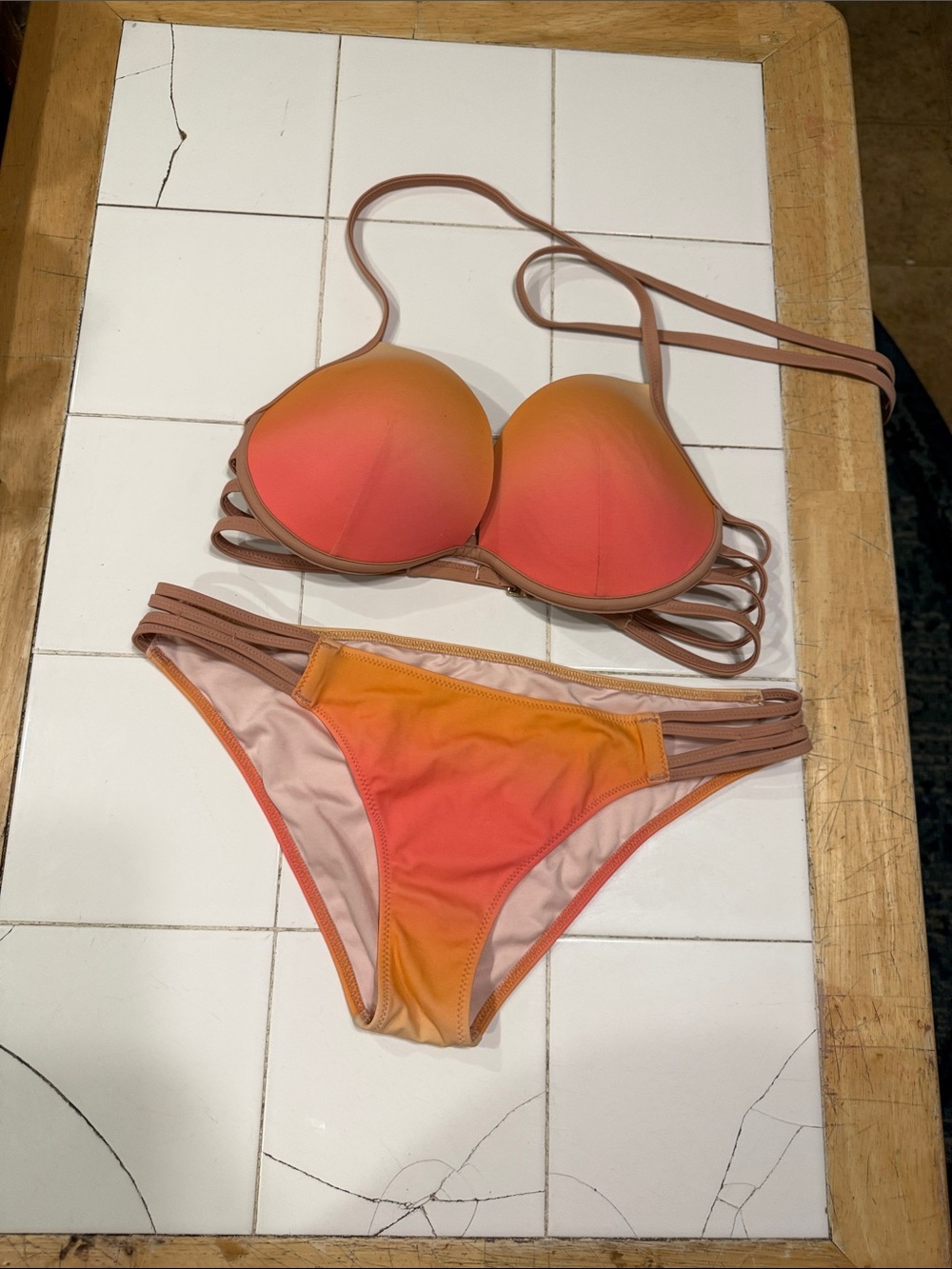 Shade & Shore Sunset Gradient Strappy Bikini - Orange & Pink